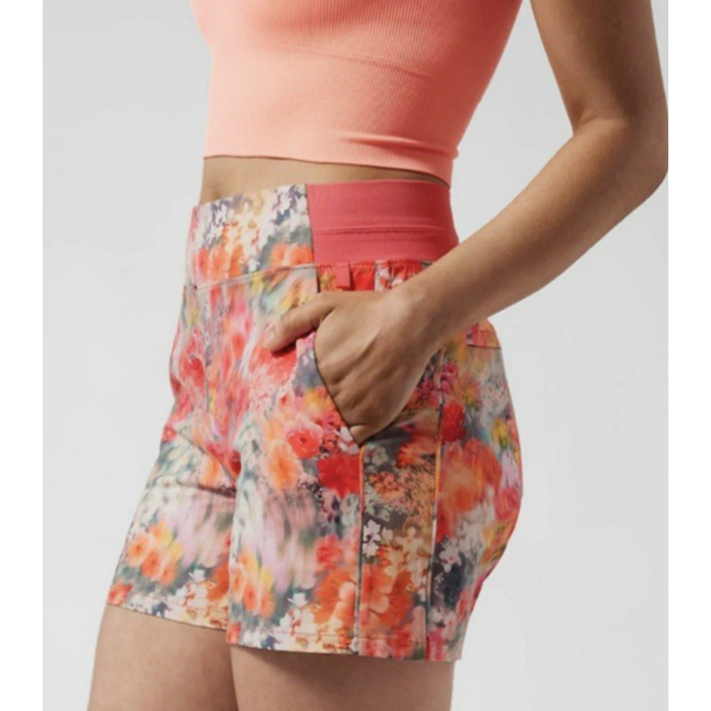 Athleta Brooklyn Floral Multicolor Athletic Shorts - Coral Waistband
